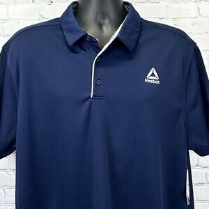 Reebok Classic Performance Polo Shirt Logo Blue Short Sleeve Mens XL X-Large